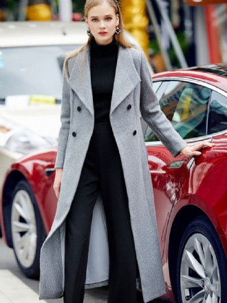 Grauer Pea Coat Damen Winter Lange Wolloberbekleidung