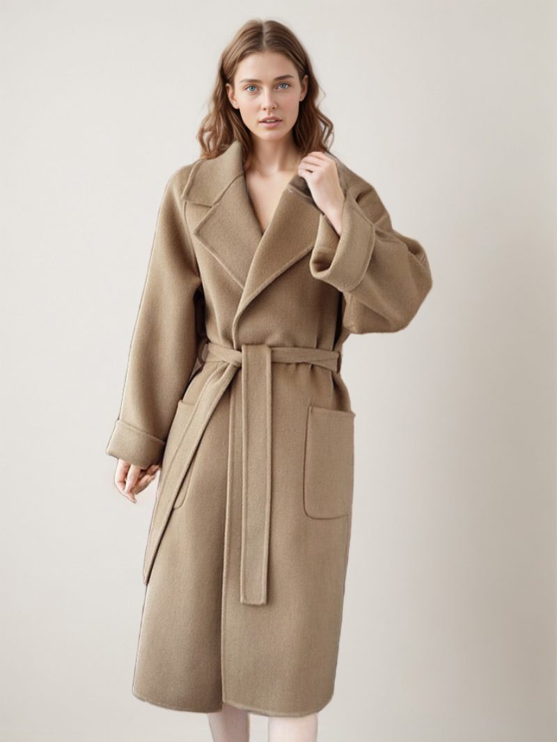 Wickelmantel Für Damen Revers Große Taschen Einfarbig Winter-oberbekleidung - Khaki