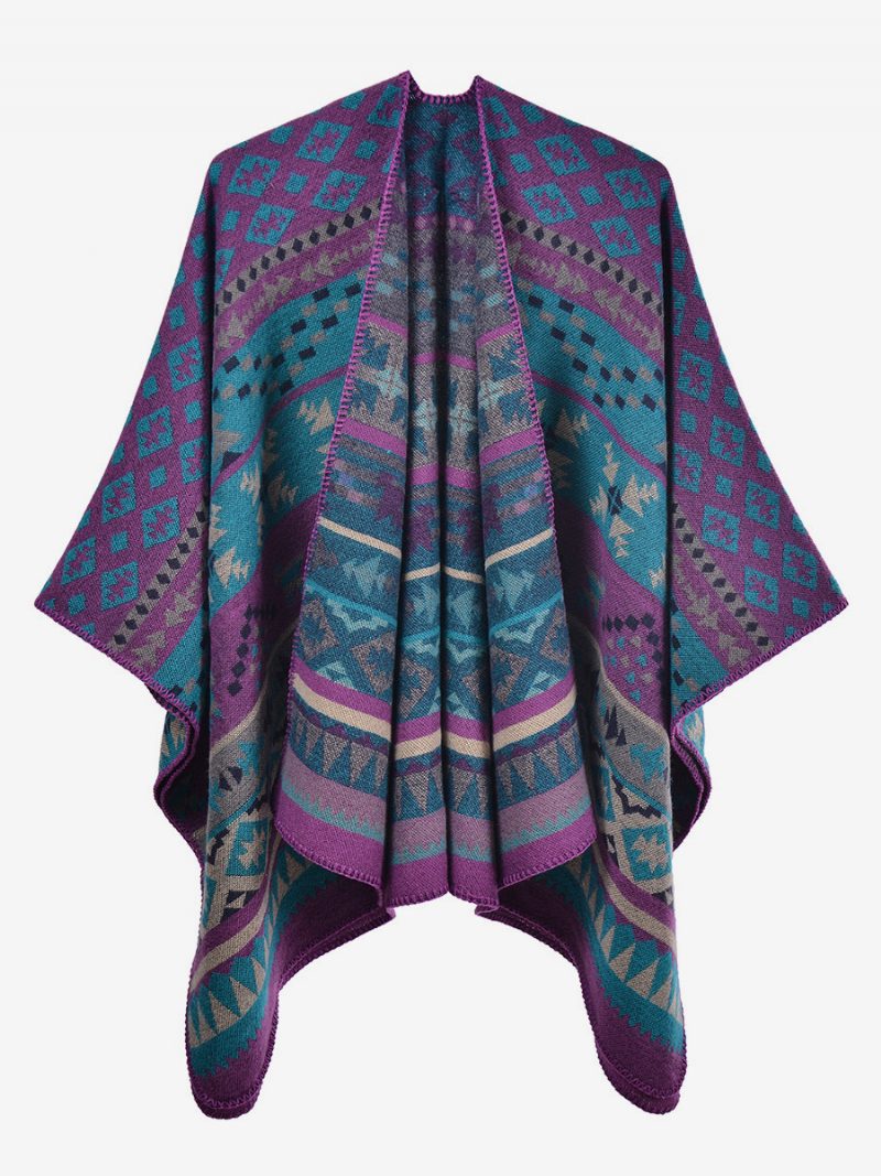 Böhmischer Damen-umhang Geometrisch Übergroß Herbst-winter-poncho - Lila