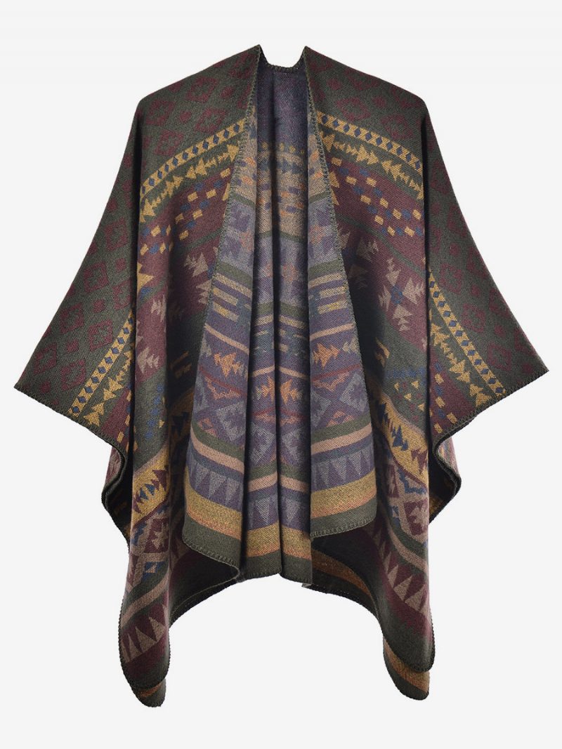 Böhmischer Damen-umhang Geometrisch Übergroß Herbst-winter-poncho - Grün