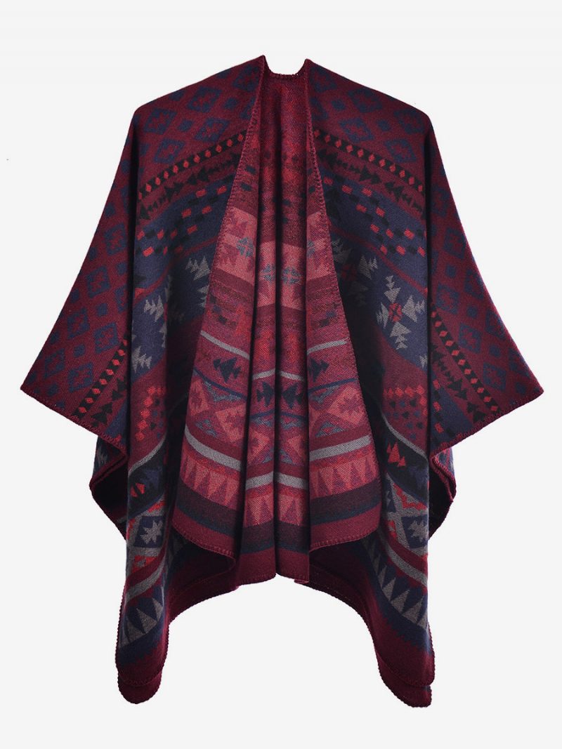 Böhmischer Damen-umhang Geometrisch Übergroß Herbst-winter-poncho - Burgund