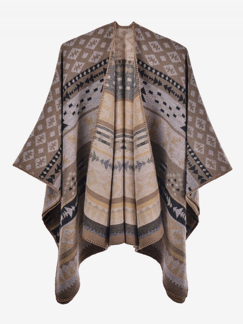 Böhmischer Damen-umhang Geometrisch Übergroß Herbst-winter-poncho - Khaki