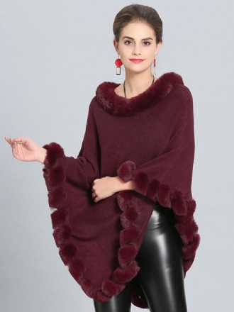 Burgunderfarbener Poncho Mit Pelzsaum Cape Frühlings-oberbekleidung Für Damen