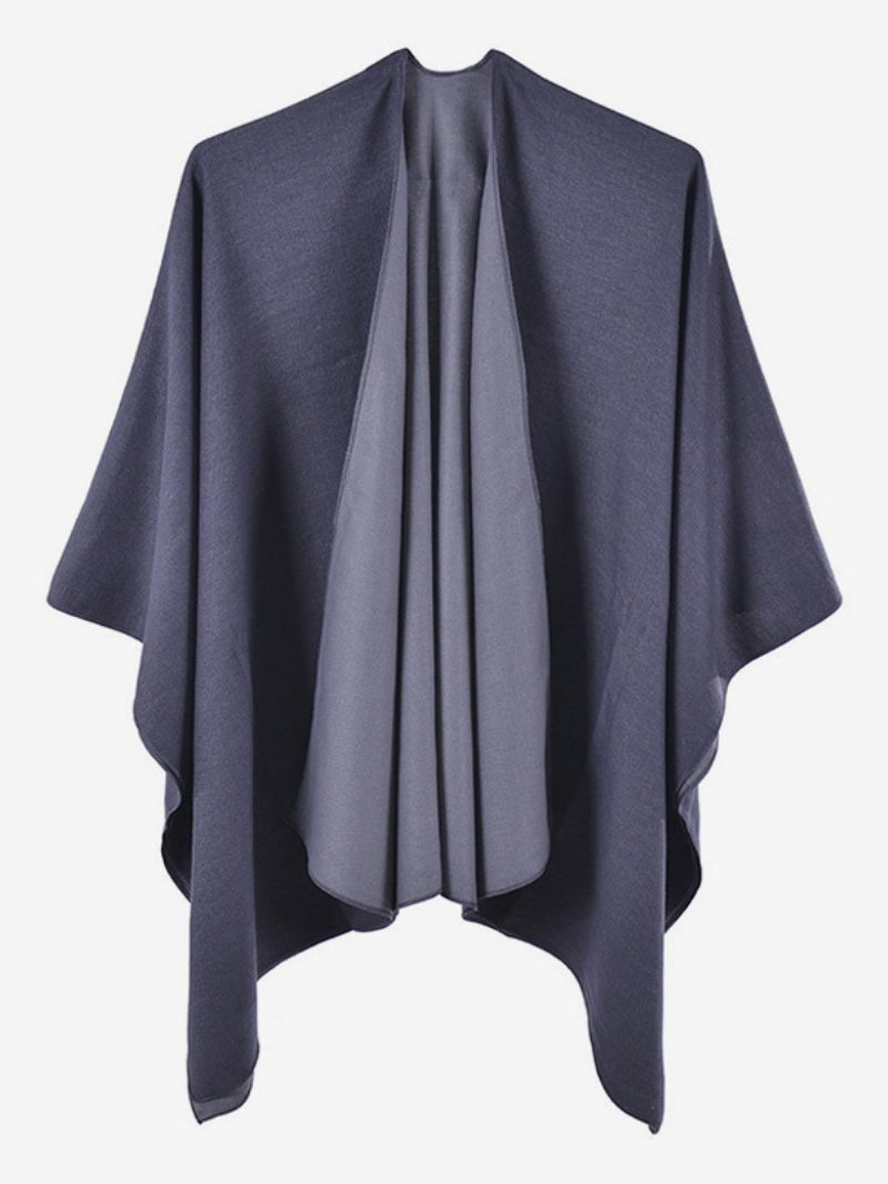 Damen-cape Farbblock Übergroß Täglich Lässig Herbst-winter-poncho - Tiefgrau