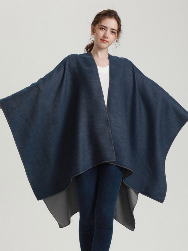 Damen-cape Farbblock Übergroß Täglich Lässig Herbst-winter-poncho - Dunkles Marineblau