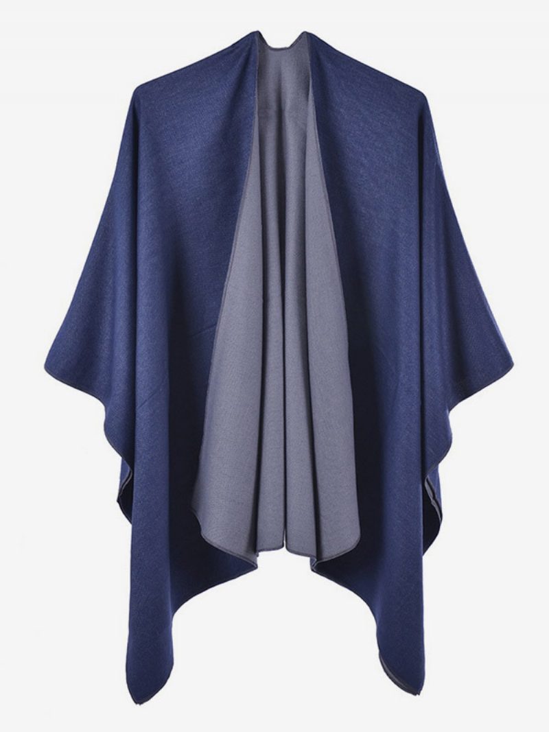 Damen-cape Farbblock Übergroß Täglich Lässig Herbst-winter-poncho - Dunkles Marineblau