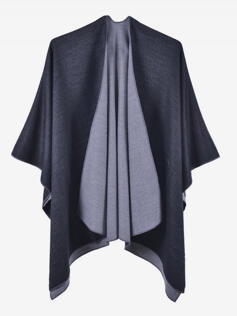 Damen-cape Farbblock Übergroß Täglich Lässig Herbst-winter-poncho - Schwarz