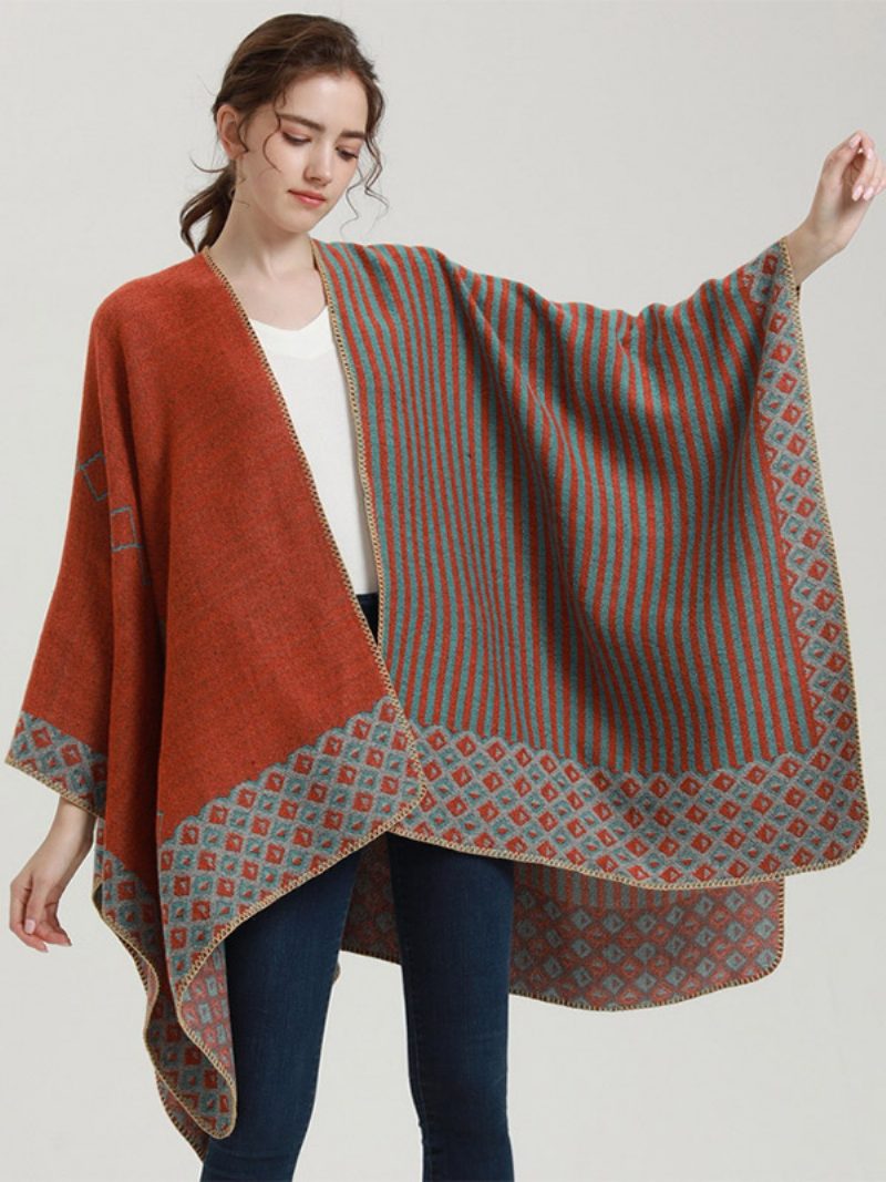 Damen Cape Geometrisch Farbblock Täglich Lässig Herbst Und Winter Poncho