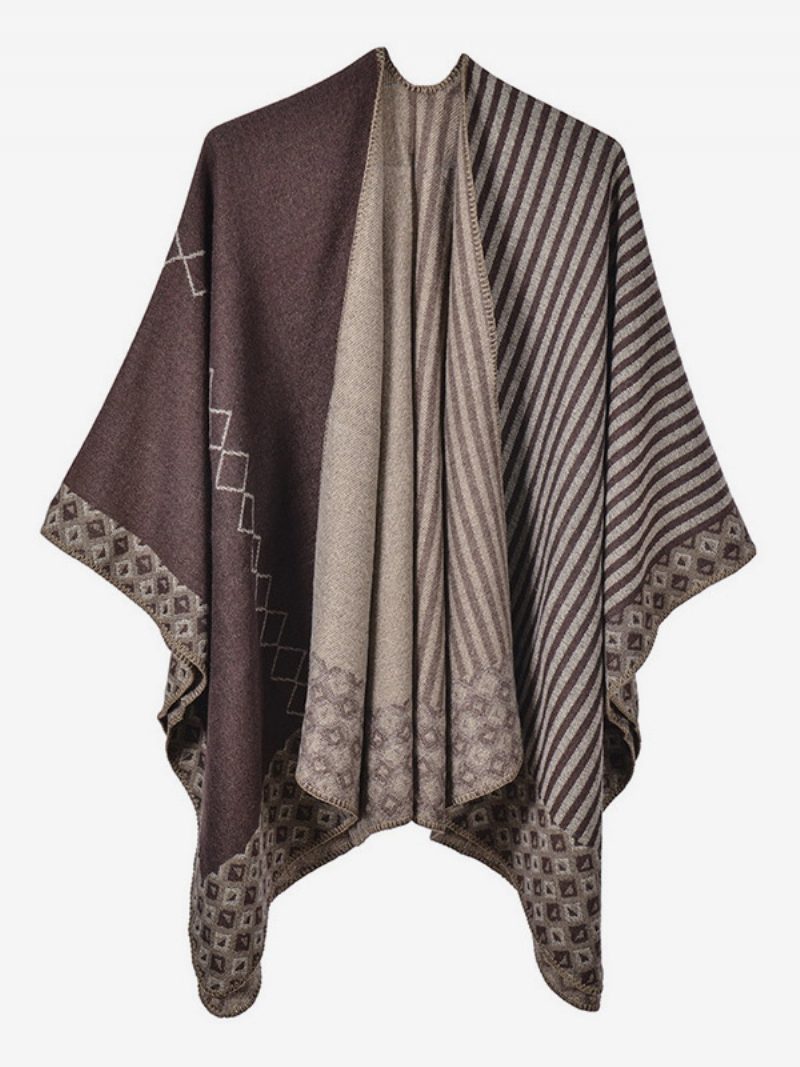 Damen Cape Geometrisch Farbblock Täglich Lässig Herbst Und Winter Poncho - Kaffeebraun