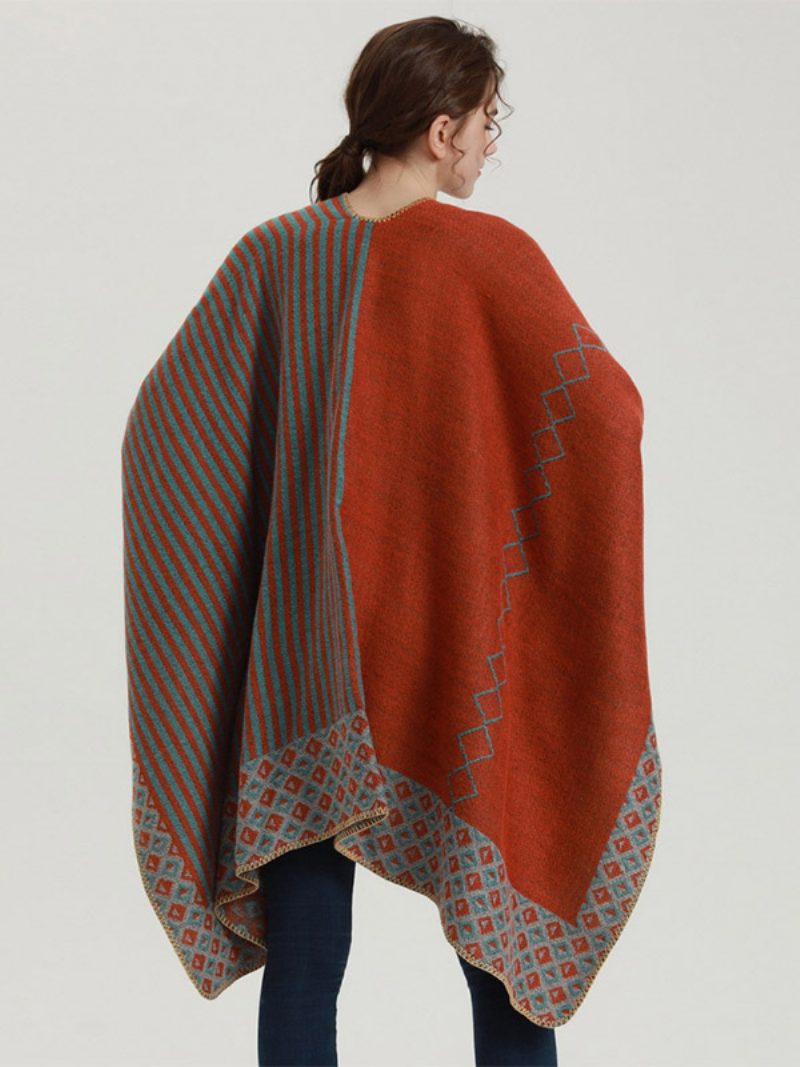 Damen Cape Geometrisch Farbblock Täglich Lässig Herbst Und Winter Poncho - Orange