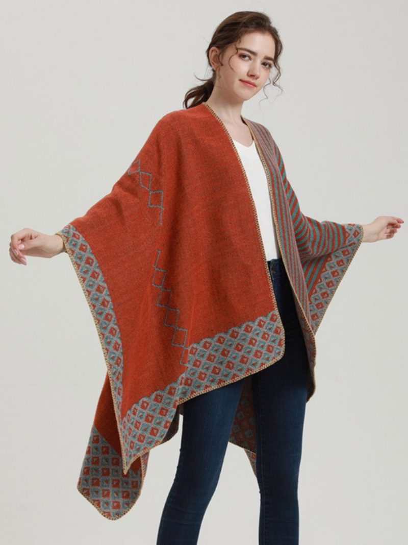 Damen Cape Geometrisch Farbblock Täglich Lässig Herbst Und Winter Poncho - Orange