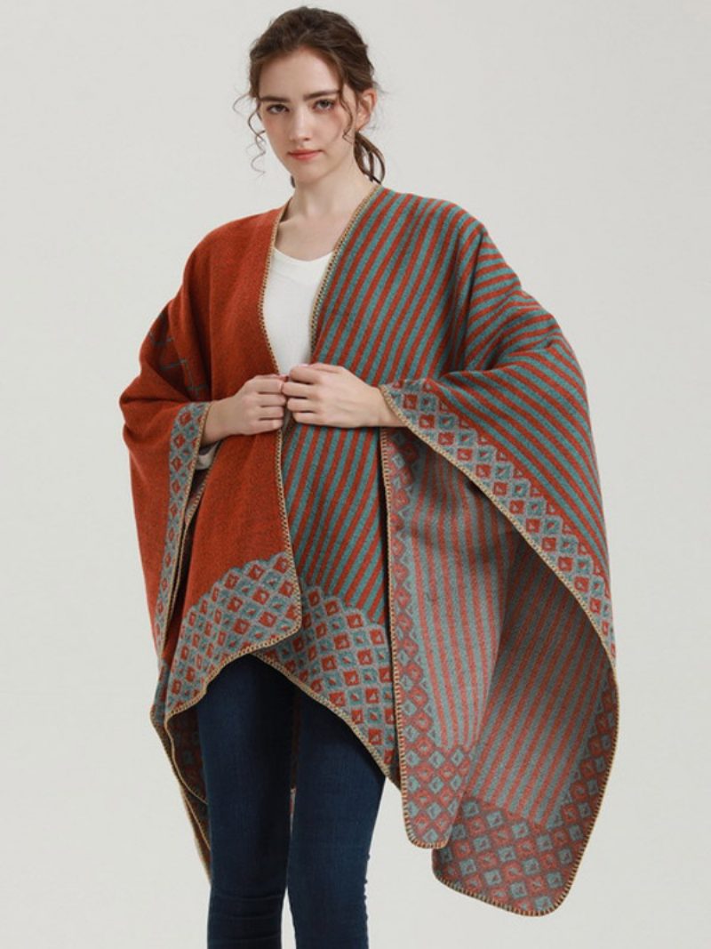 Damen Cape Geometrisch Farbblock Täglich Lässig Herbst Und Winter Poncho - Orange