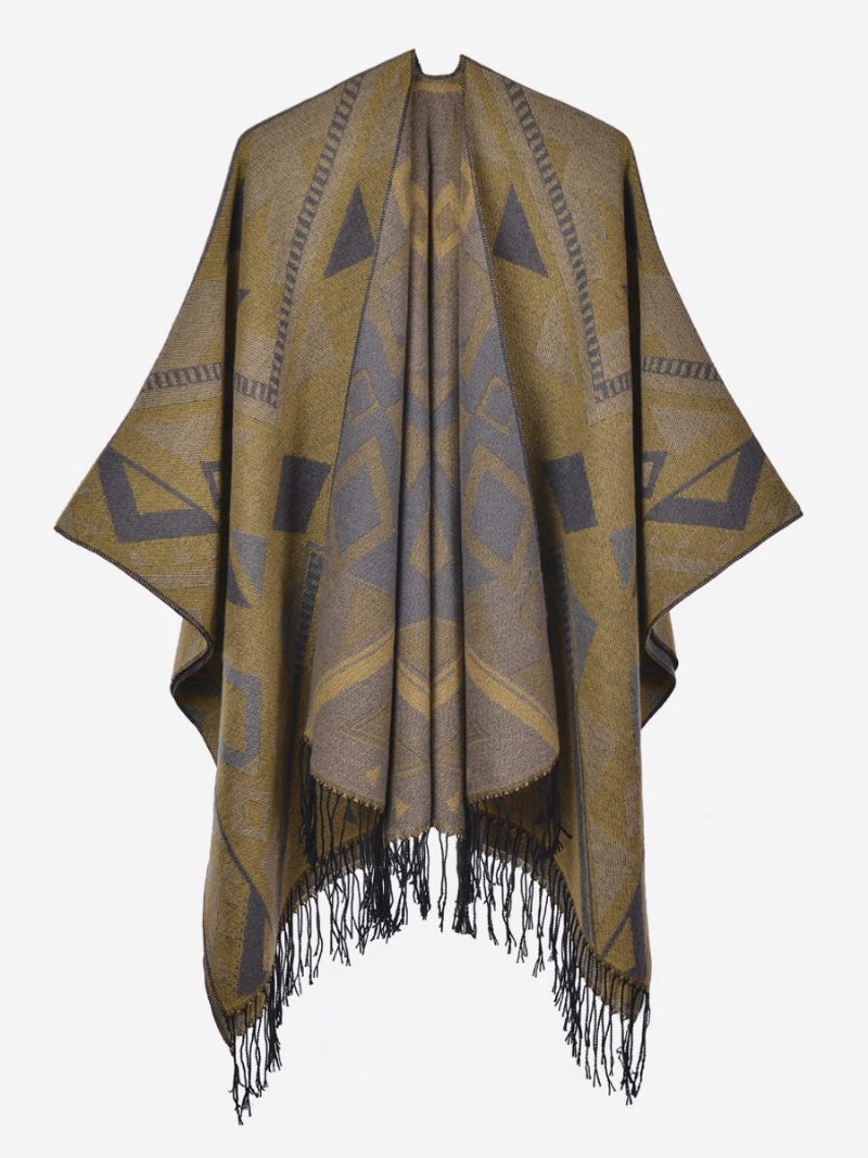 Damen Cape Geometrisch Mit Fransen Übergroßer Herbst-winter-poncho - Gelb