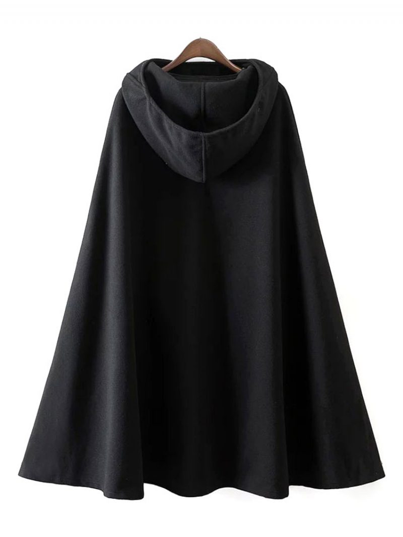 Damen Mantel Cape Hoodie Jacke Poncho - Schwarz