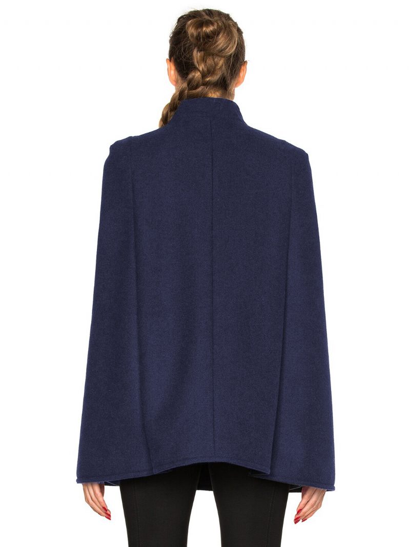 Damen Poncho Dark Navy Zweireihige Winter-wolloberbekleidung 2024 - Dunkles Marineblau