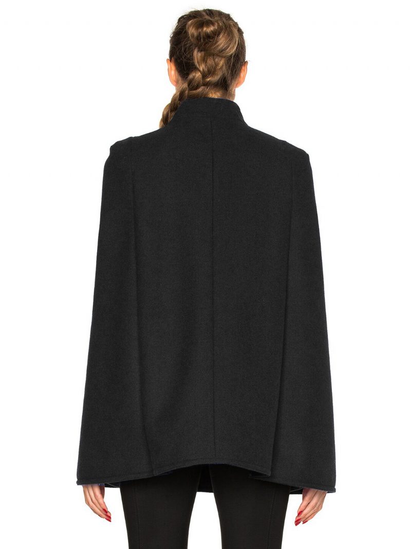 Damen Poncho Dark Navy Zweireihige Winter-wolloberbekleidung 2024 - Schwarz