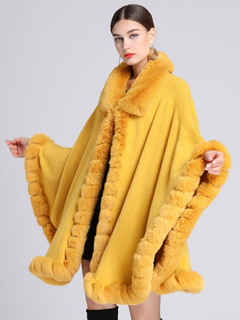 Damen Poncho Mantel Kunstpelz Cape Winter Oberbekleidung 2024