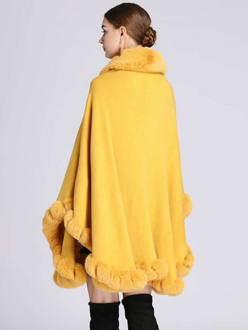 Damen Poncho Mantel Kunstpelz Cape Winter Oberbekleidung 2024 - Gelb