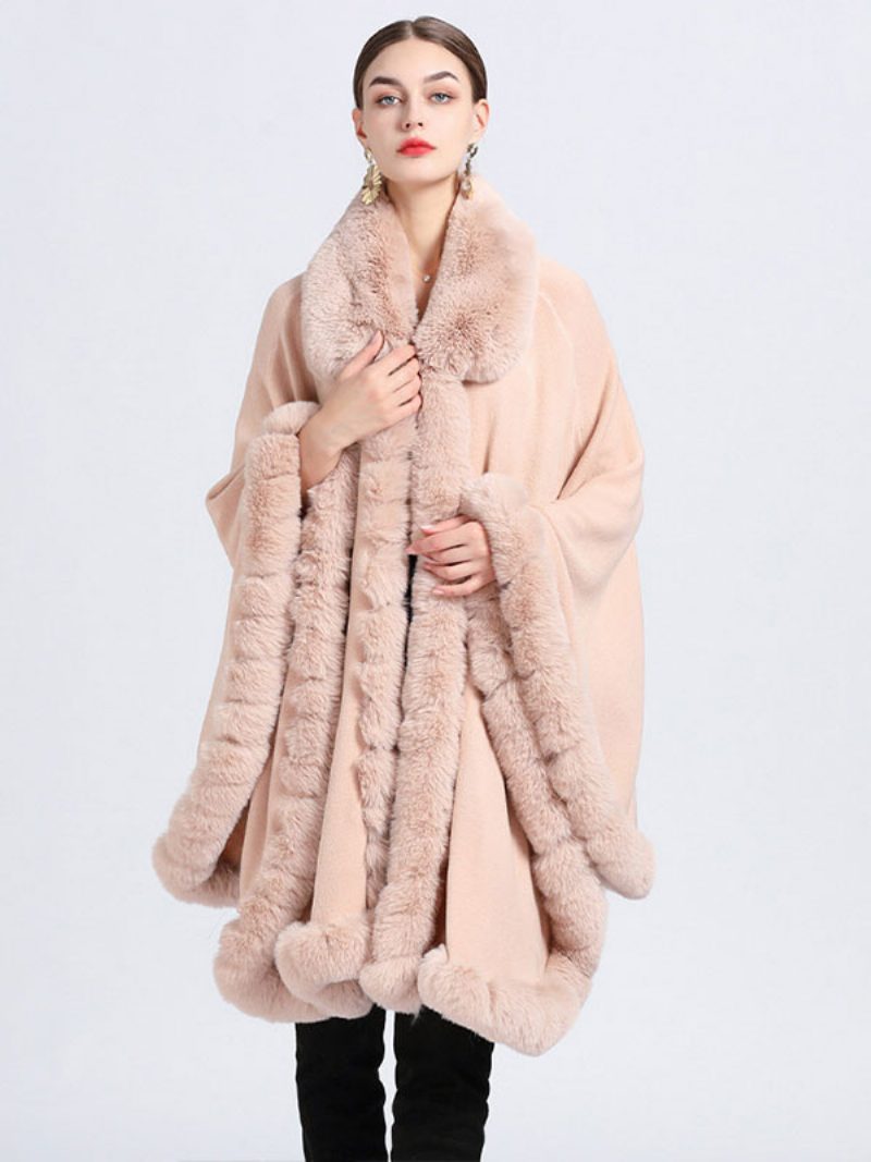 Damen Poncho Mantel Kunstpelz Cape Winter Oberbekleidung 2024 - Rosa