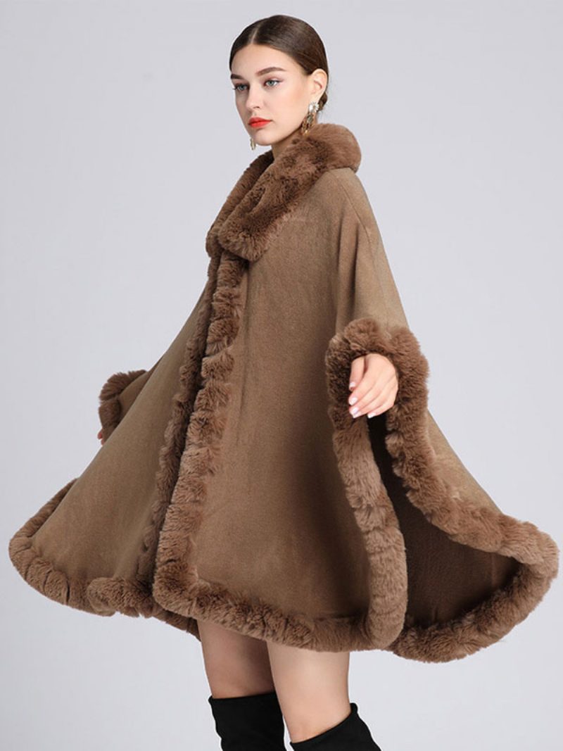 Damen Poncho Mantel Kunstpelz Cape Winter Oberbekleidung 2024 - Khaki