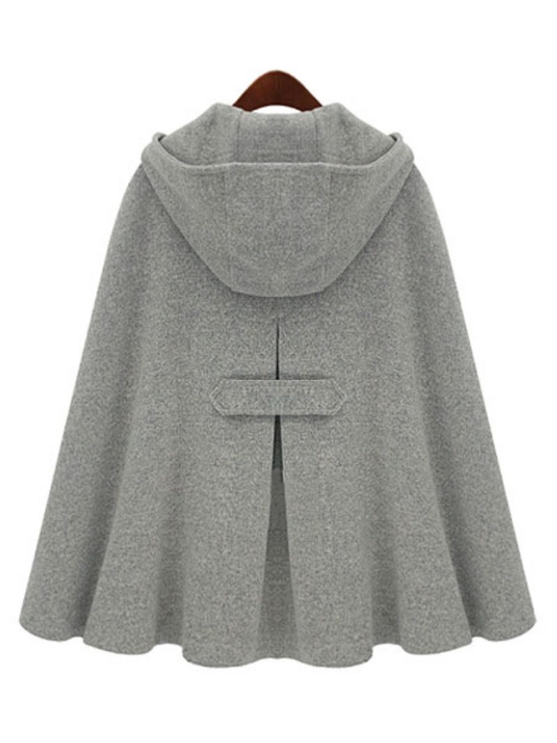 Damen-poncho-mantel Mit Kapuze Übergroße Graue Winter-oberbekleidung - Grau