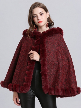 Damen Poncho Mit Kapuze Burgunderroter Cape-mantel Winter-oberbekleidung 2024