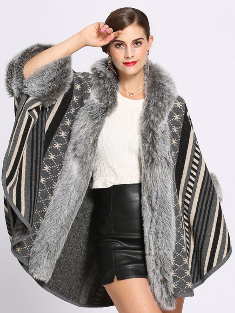 Damen Poncho Mit Kapuze Cape-mantel Warme Winter-oberbekleidung 2024 - Tiefes Grau