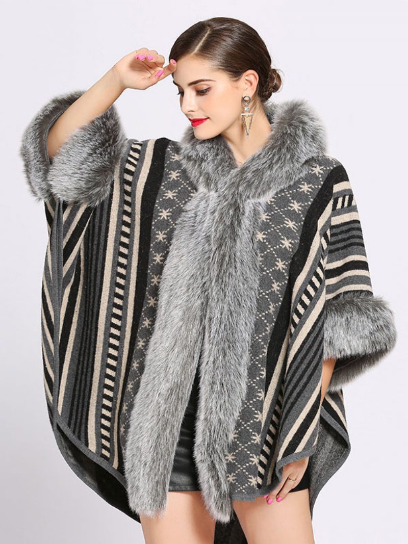 Damen Poncho Mit Kapuze Cape-mantel Warme Winter-oberbekleidung 2024 - Tiefes Grau