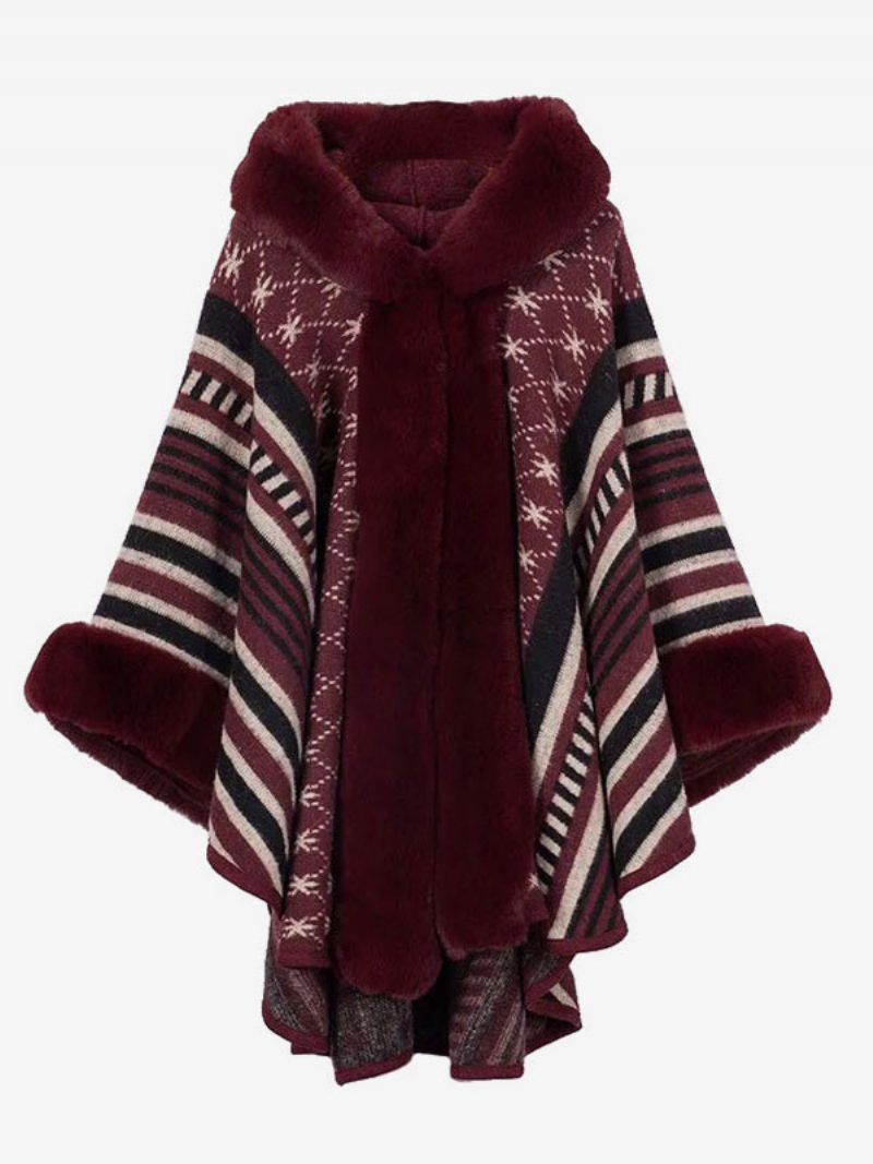 Damen Poncho Mit Kapuze Cape-mantel Warme Winter-oberbekleidung 2024 - Burgund