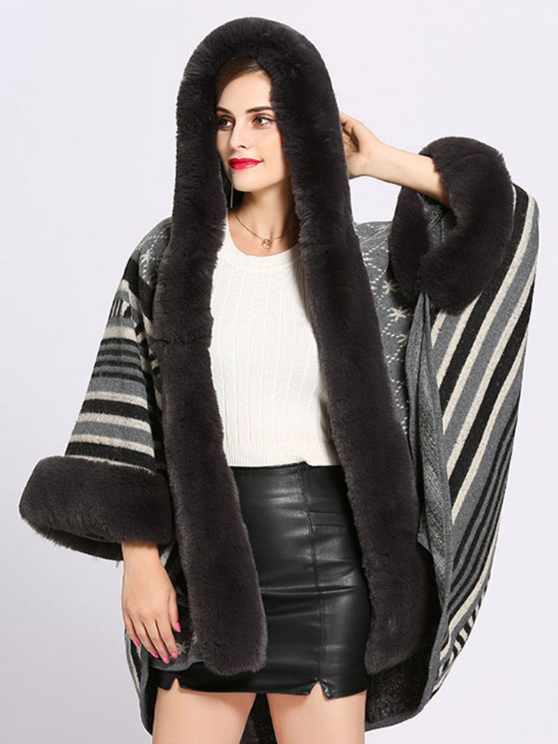 Damen Poncho Mit Kapuze Cape-mantel Warme Winter-oberbekleidung 2024 - Schwarz