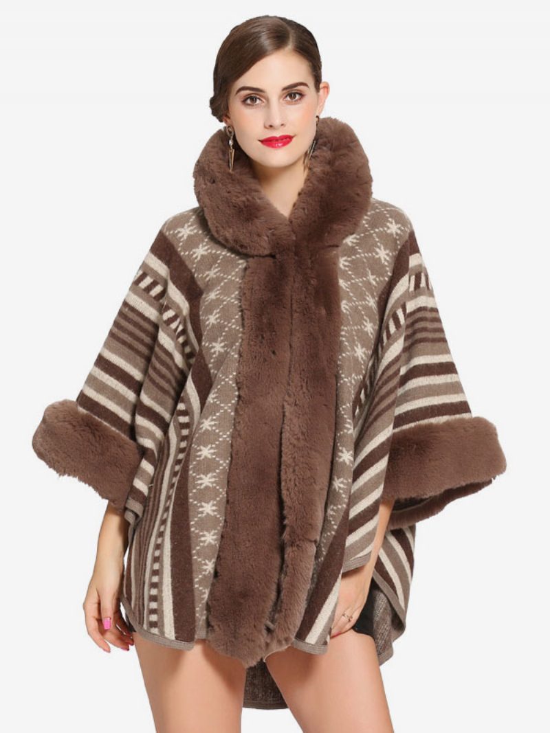 Damen Poncho Mit Kapuze Cape-mantel Warme Winter-oberbekleidung 2024 - Khaki