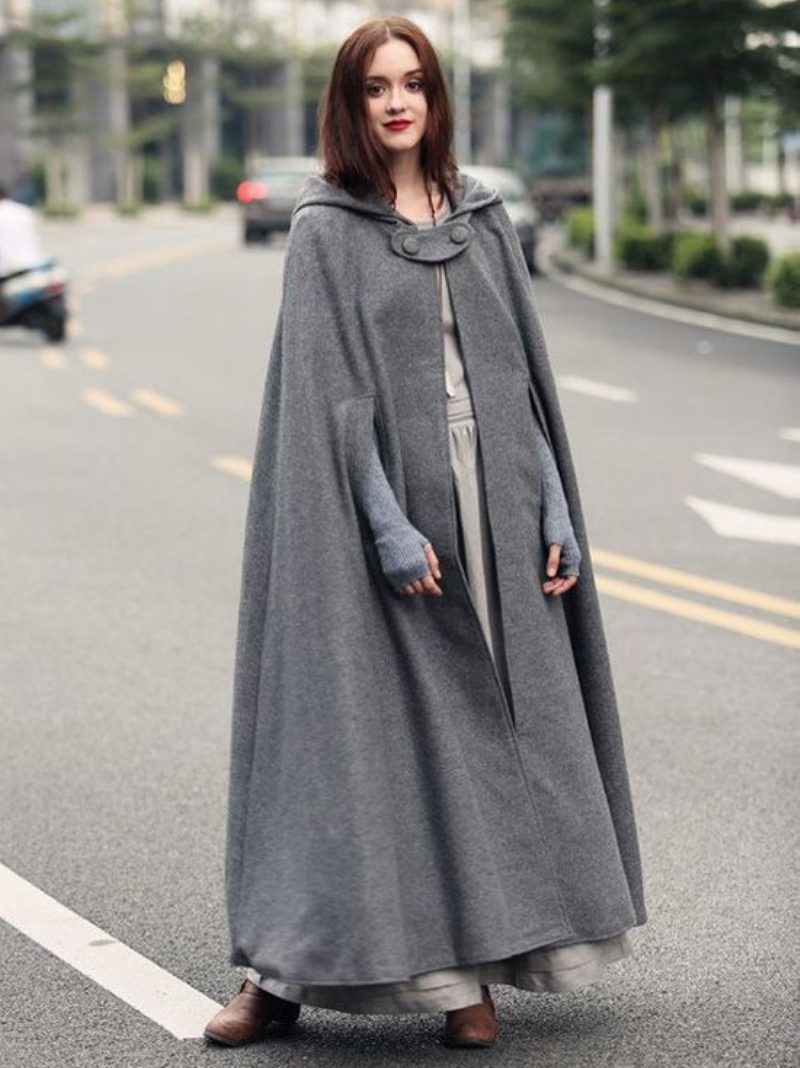 Damen-poncho Mit Kapuze Jägergrüner Poncho Übergroßer Umhang - Grau