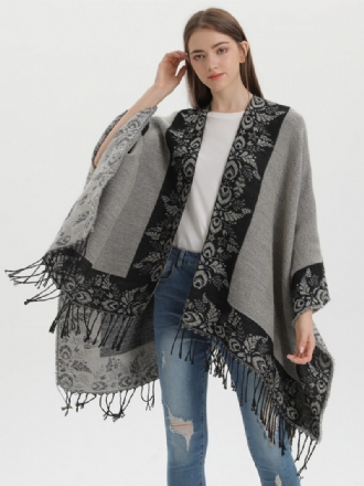 Damen-ponchos Im Bohemian-stil Mit Fransen Bedruckt Übergroß Für Herbst Und Winter