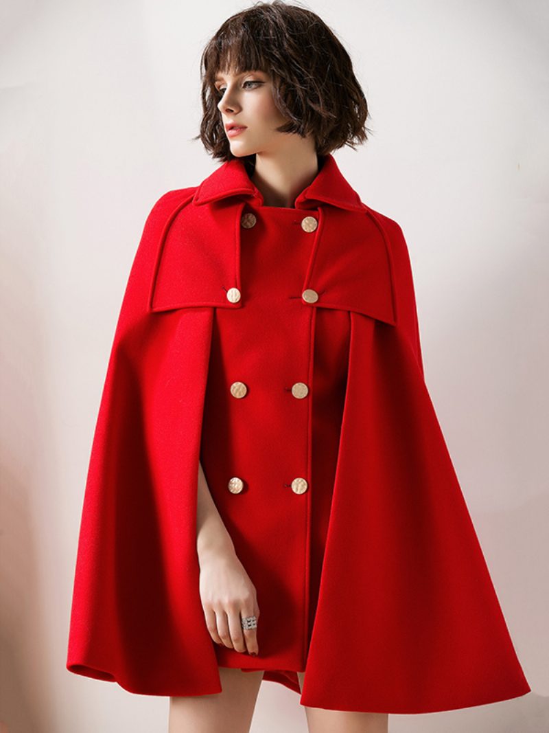 Damen Roter Poncho Übergroßer Cape Mantel Winter Oberbekleidung 2024