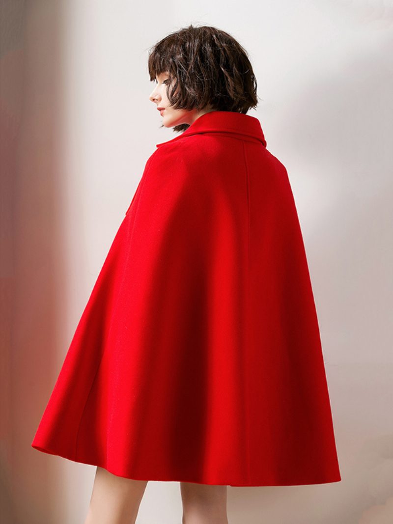 Damen Roter Poncho Übergroßer Cape Mantel Winter Oberbekleidung 2024 - Rot