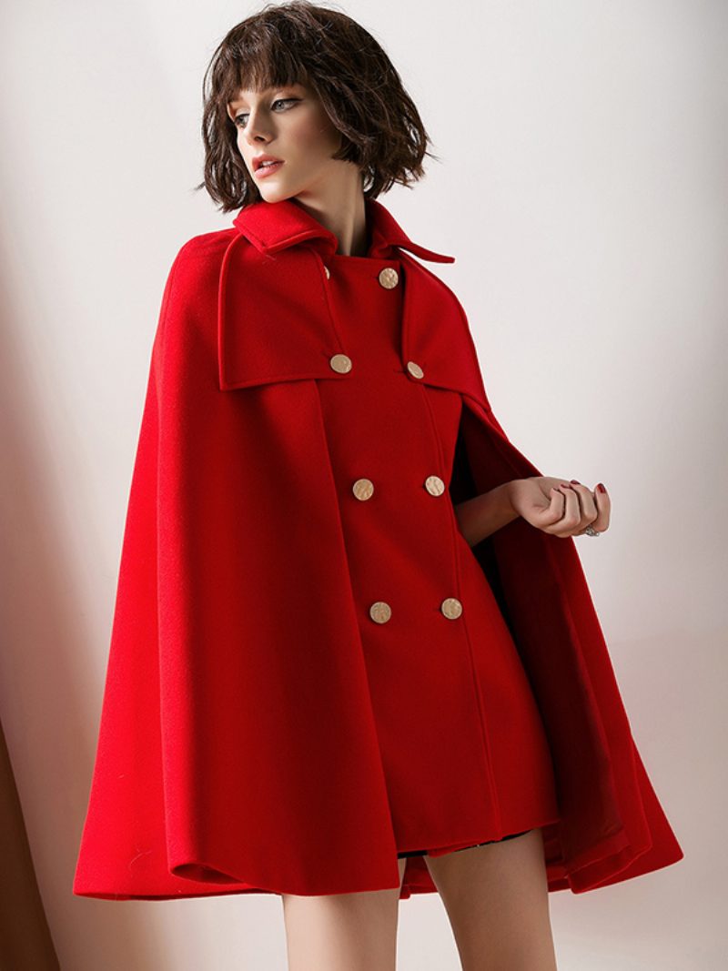 Damen Roter Poncho Übergroßer Cape Mantel Winter Oberbekleidung 2024 - Rot