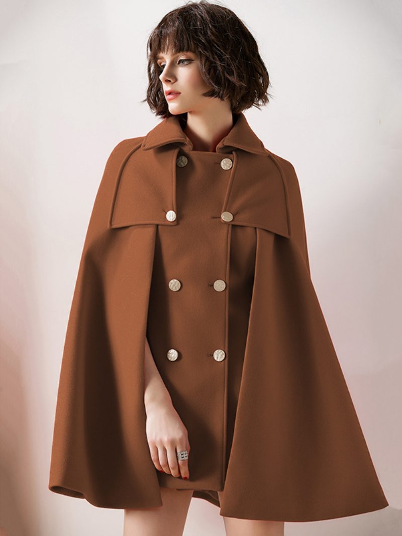 Damen Roter Poncho Übergroßer Cape Mantel Winter Oberbekleidung 2024 - Kaffeebraun