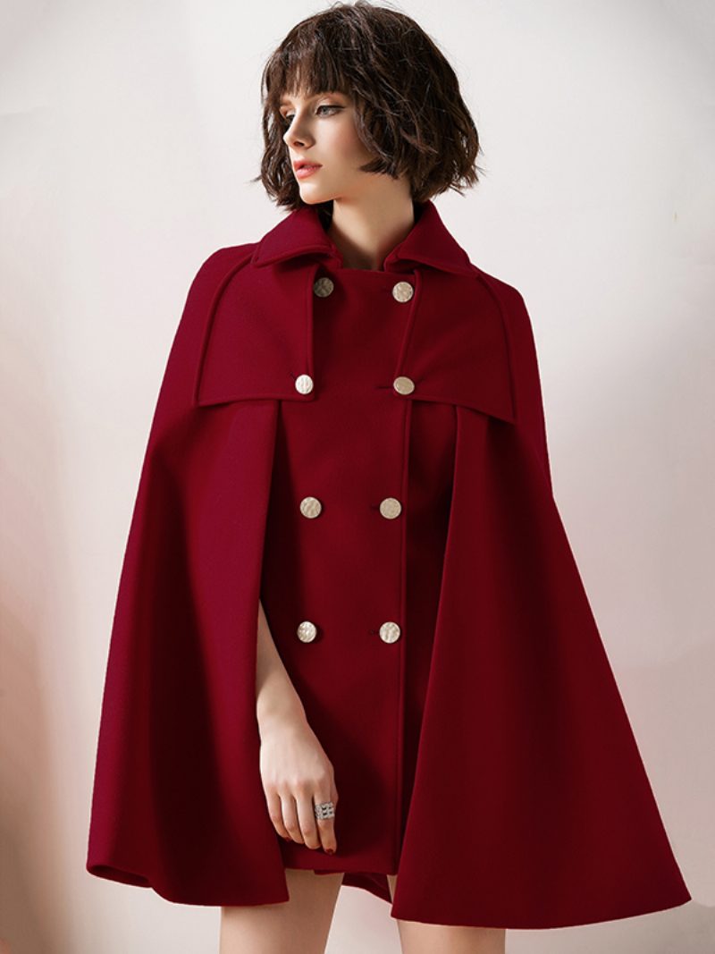 Damen Roter Poncho Übergroßer Cape Mantel Winter Oberbekleidung 2024 - Burgund