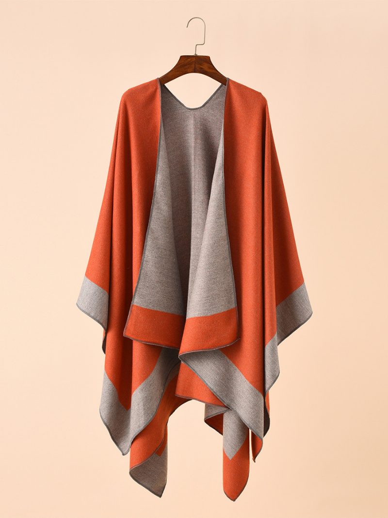 Farbblock-poncho Für Damen Täglicher Lässiger Umhang - Orange