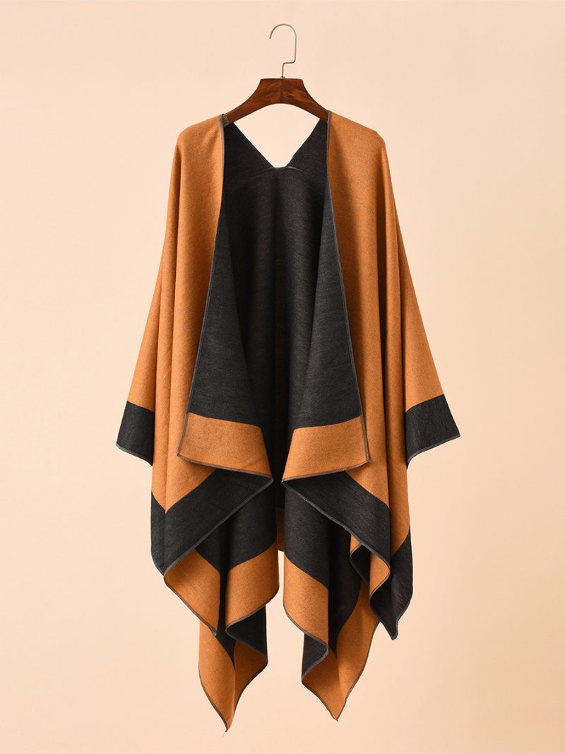 Farbblock-poncho Für Damen Täglicher Lässiger Umhang - Orange