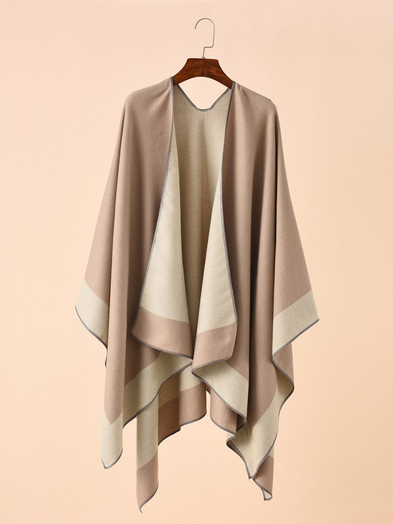 Farbblock-poncho Für Damen Täglicher Lässiger Umhang - Khaki