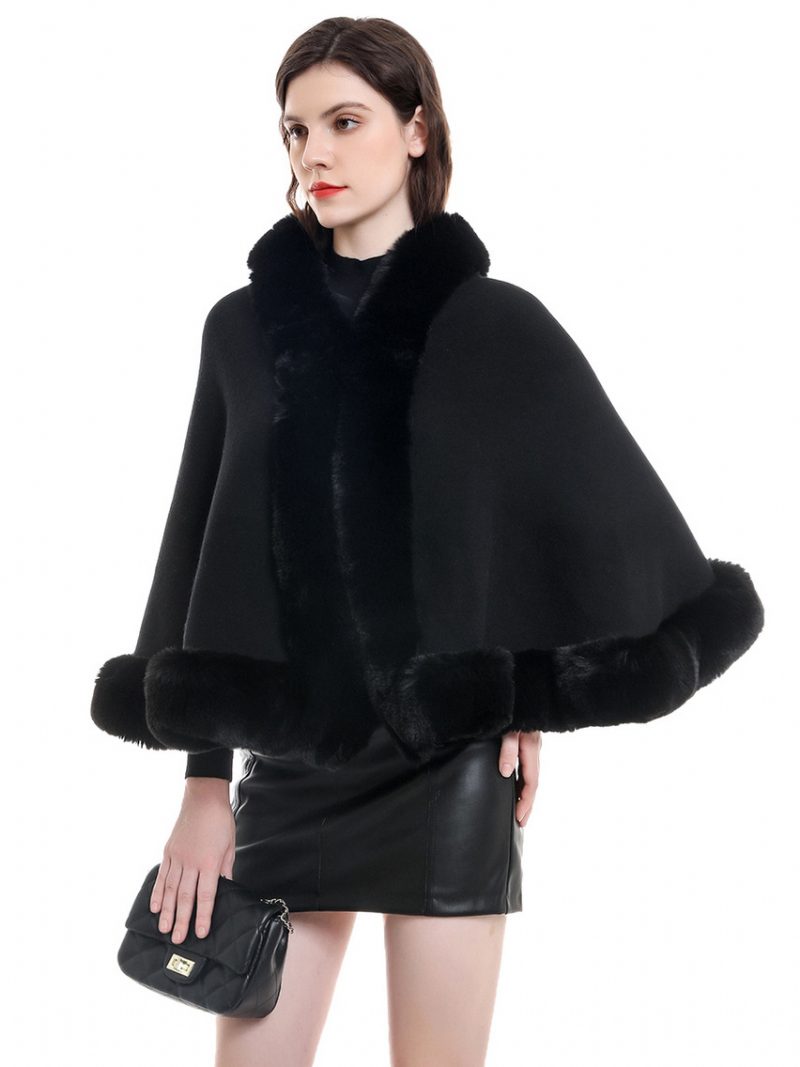 Hochzeits-cape Für Damen Kunstfell-schal Braut-winter-oberbekleidung - Schwarz