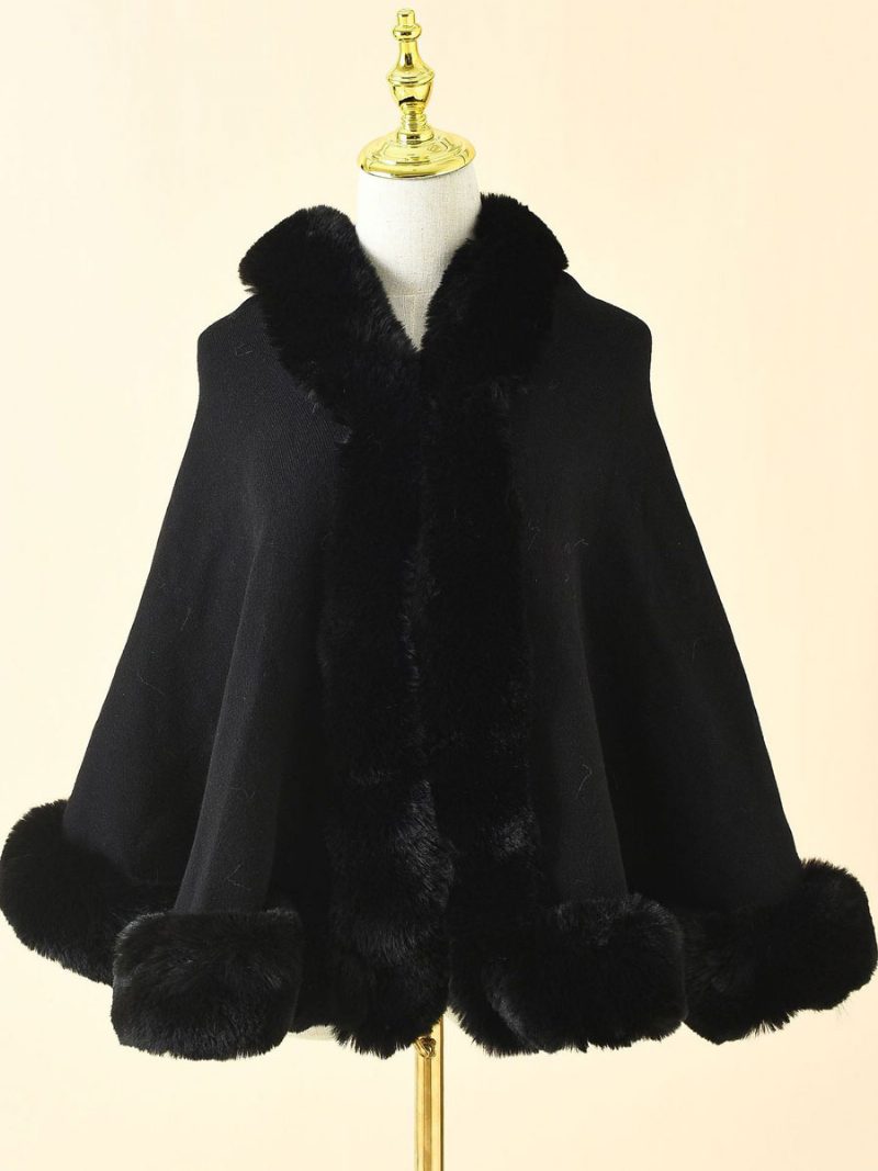 Hochzeits-cape Für Damen Kunstfell-schal Braut-winter-oberbekleidung - Schwarz