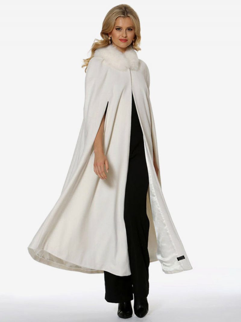 Kapuzen-poncho Für Damen Elfenbeinfarben Übergroße Cape-oberbekleidung Aus Kunstpelz - Elfenbein