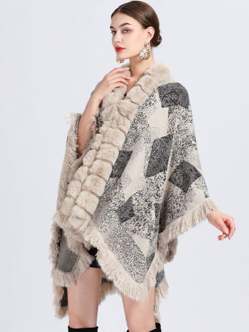 Mantel Cape Kunstpelz Wraps Schal Frühling Poncho Für Frauen - Beige