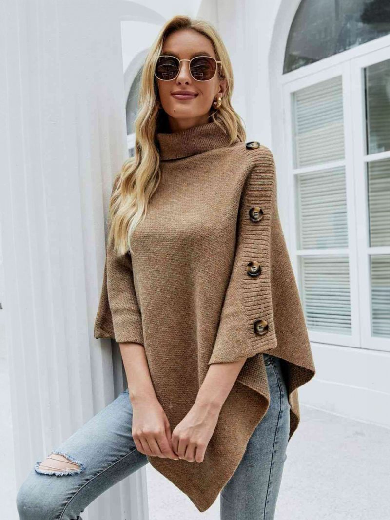 Poncho Für Damen Hoher Kragen Cape Frühlingsoberbekleidung