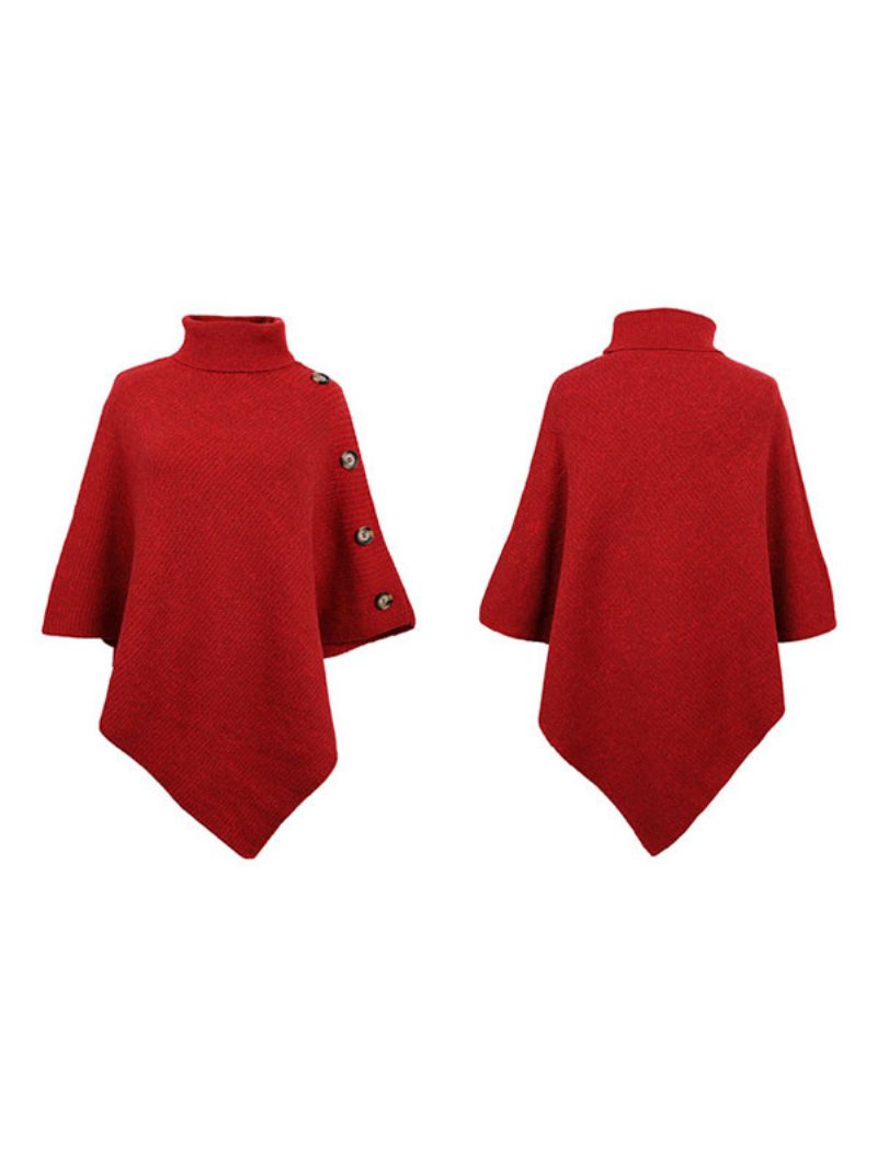 Poncho Für Damen Hoher Kragen Cape Frühlingsoberbekleidung - Rot