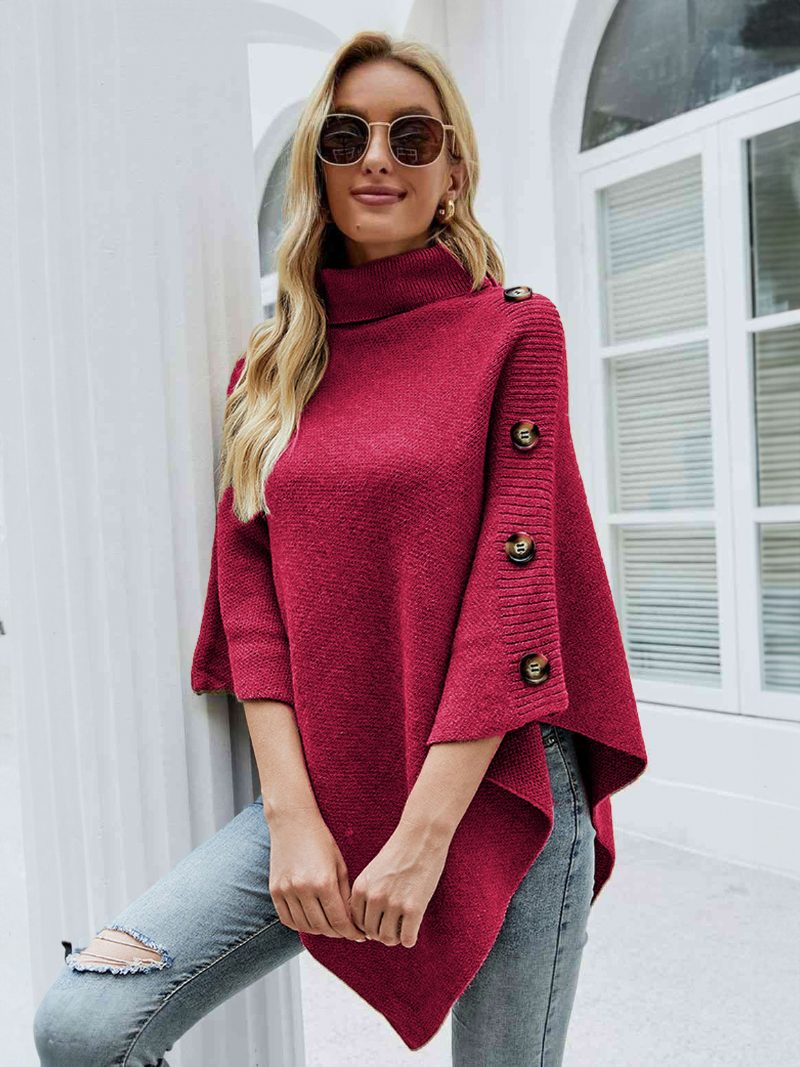 Poncho Für Damen Hoher Kragen Cape Frühlingsoberbekleidung - Rose