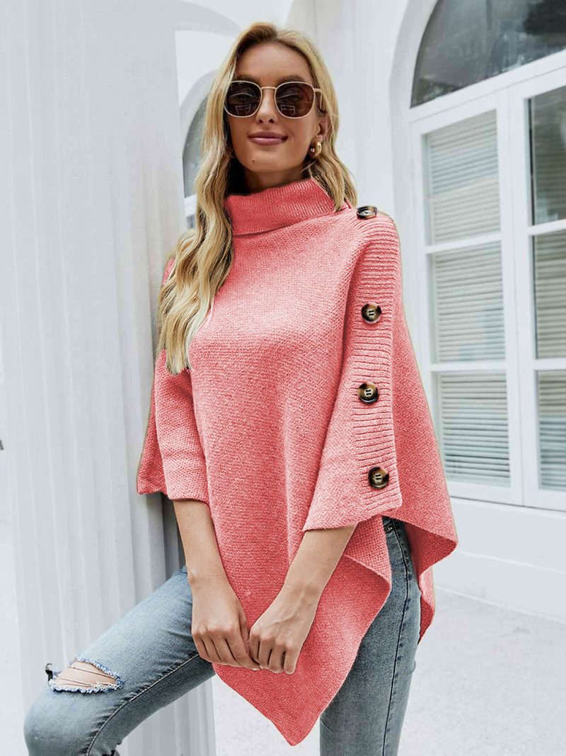 Poncho Für Damen Hoher Kragen Cape Frühlingsoberbekleidung - Rosa