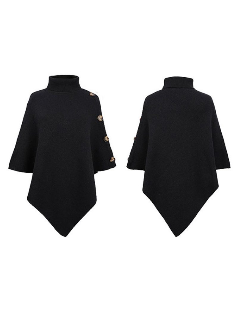 Poncho Für Damen Hoher Kragen Cape Frühlingsoberbekleidung - Schwarz